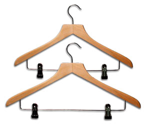 Wooden Shaped Suit Hanger with Clips (box of 100)